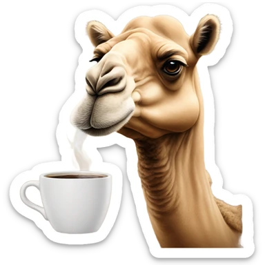 create a camel that is enjoying a cup of coffee and smoking a cigerette sticker