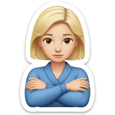 A blonde hair woman with arms crossed around neck sticker