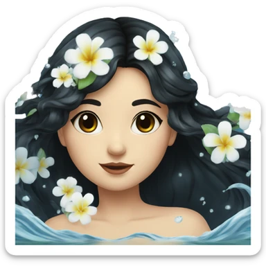 Pretty young Lady with black hair flowers in hair white dress surrounded by flowing water sticker