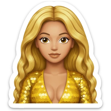 Beyonce from Destiny's Child with long golden blonde hair, yellow sequin outfit sticker