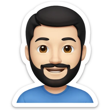 A 3D digital avatar, specifically an Apple Memoji, of a man with black hair and a black beard, winking with his right eye and smiling widely. He has blacl eyes. The image is a headshot on a white background. sticker