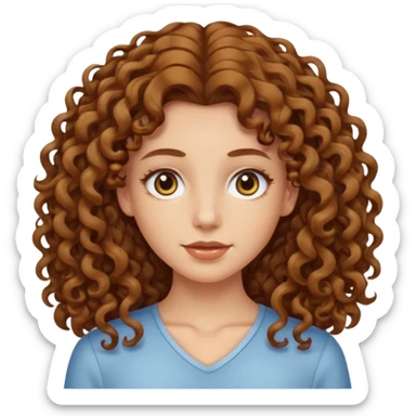 pale woman with ne meter long brown curly hair, middle part sticker