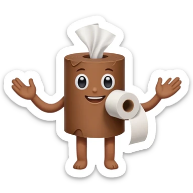 ONE brown poop holding hands with ONE toilet paper roll, standing , smiling, friends sticker