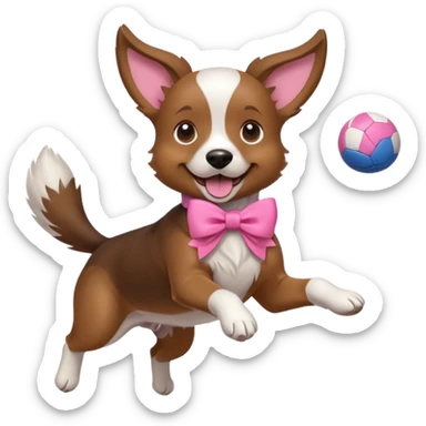 girly dog with a pink bow jumping in the air to catch a ball sticker