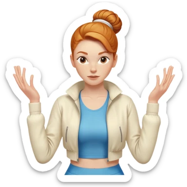 Clean girl Ginger girl aerobics with cream jacket middle part slick back bun sticker