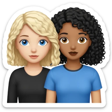Girl best friends, one white with blond bob and blue eyes, one black with long black curly hair sticker