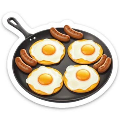 sausage and eggs object icon, fried eggs with sunny yolks, grilled sausages, warm breakfast vibe, delicious food presentation, 3D cartoon style, mobile game icon style, centered, clean background, no text, no watermark
 sticker