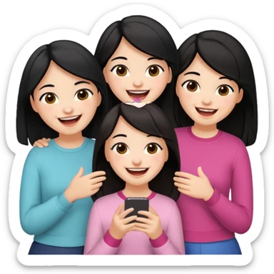 3 friends having fun, one with black hair, 2 with brown hair, girly style sticker