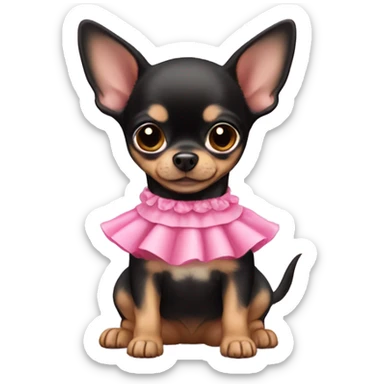 black & tan chihuahua puppy wearing a pink dress sticker