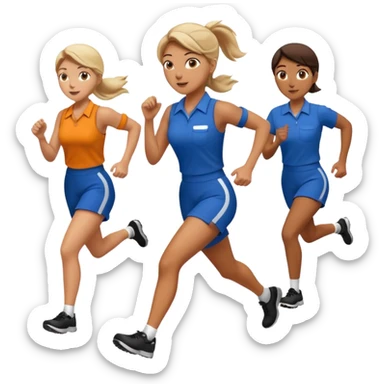 catch me while you can -- a female co-worker running and people trying to catch her sticker