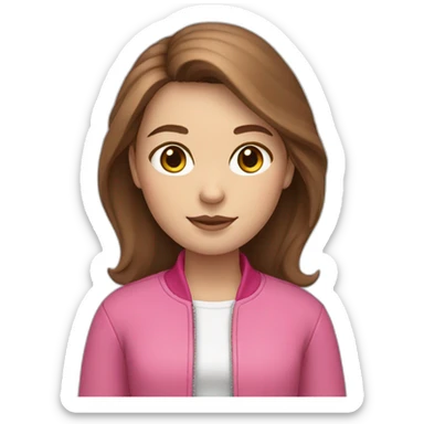 White skin girl with pink jacket and brown hair sticker