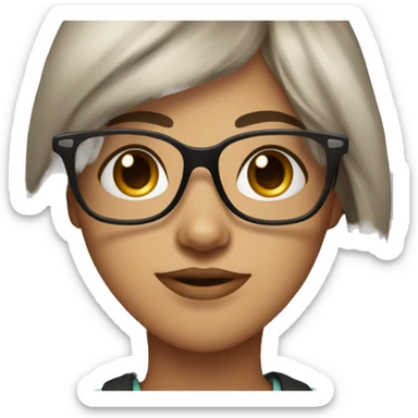 girl with dark brown wavy long hair and bangs himecut with glasses and long lashes sticker