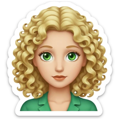 woman with blonde 2c wavy curls and green eyes sticker