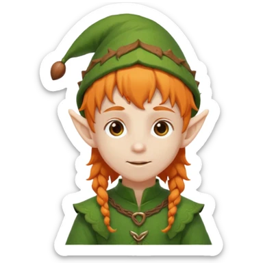 Orange Haired Elf, Elf boy with orange ponytail and acorn hat sticker