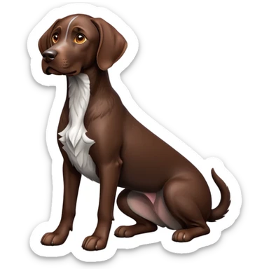 cinematic-[german pointer]-realistic-full-body-sitting-emoji,-tail-resting-loosely-beside-its-paws,-head-tilted-dramatically,-sleek-[brown]-fur,-simplified-yet-realistic-focused-features,-highly-detailed,-glowing-with-an-almost-sarcastic-glow sticker