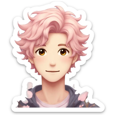 Gorgeous pastel anime style shojo man with blushing face and flowers aesthetic trending style sticker