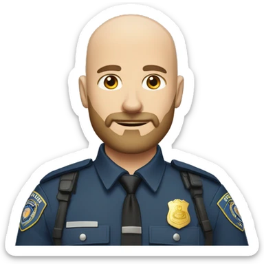 Bald Caucasian man with light brown beard in police uniform  sticker