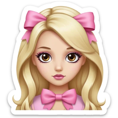 pretty pink bow long hair blond baddie with eyeliner and brown eyes sticker