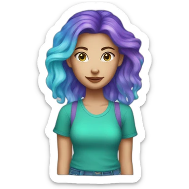 white girl with purple hair and cat ears and a blue-green tye dye shirt sticker