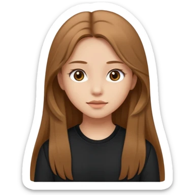 Create a girl with light brown long hair and brown eyes with soft face features wearing black clothes sticker