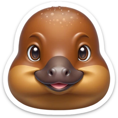 Cinematic Cute Platypus Portrait Emoji, Head tilted playfully and inquisitively, featuring a glossy brown fur with a charming, flat duckbill and round, sparkling eyes brimming with quirky wonder, Simplified yet irresistibly adorable features, highly detailed, glowing with a warm, friendly glow, high shine, affectionate and whimsical, stylized with a touch of aquatic playfulness, bright and endearing, soft glowing outline, capturing the essence of a mischievous yet lovable platypus, so playful it feels like it could waddle out of the screen into your arms! sticker