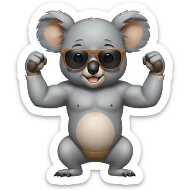 anthropomorphised koala in casual clothing, wearing dark sunglasses, flexing muscles, different pose sticker