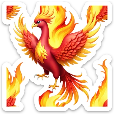 Cinematic Noble Mystical Fire Phoenix Portrait Emoji, Poised and resplendent, with a radiant, fiery plumage in brilliant hues of scarlet, gold, and ember, featuring elongated, elegant tail feathers that flow like molten lava, and piercing, wise eyes reflecting the eternal cycle of rebirth; rendered with lifelike texture and luminous natural highlights, high shine, majestic and awe-inspiring, styled with an aura of mythic resurgence, focused and regal, soft glowing outline, capturing the essence of a legendary phoenix rising from the flames with timeless grace! sticker