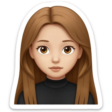 Create a girl with light brown long hair and brown eyes with soft face features wearing black clothes sticker