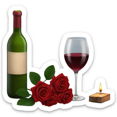 Hyper Realistic Romantic candlelit date,  red roses with bottle of wine  sticker