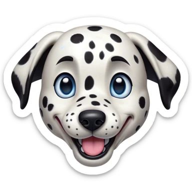 Cinematic Comical Spotted Dalmatian Portrait Emoji, Head tilted dramatically with an exaggeratedly shocked or amused expression, featuring a striking Fur of predominantly white with vivid black patches, wide, expressive blue eyes filled with playful disbelief, Simplified yet hilariously expressive features, highly detailed, glowing with a slightly sassy glow, high shine, dramatic yet playful, stylized with an air of cheeky charm, bright and endearing, soft glowing outline, capturing the essence of a spirited and over-the-top guardian, so meme-worthy it feels like it could side-eye its way into internet fame instantly! sticker