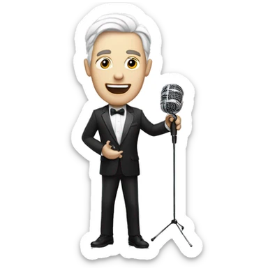 a white-skinned event host with a microphone in his hand sticker