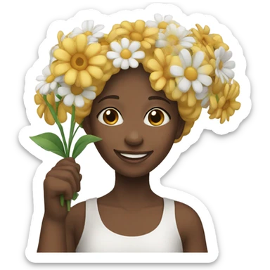 a blin girl holding a bunch of flower smiling sticker