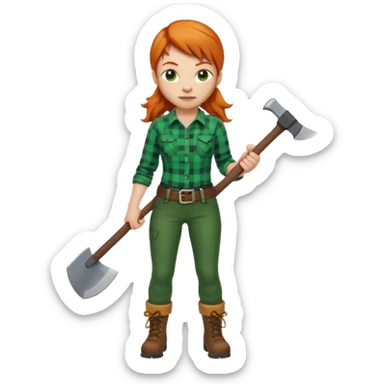 ginger lumberjack woman holding axe green checked shirt sticker