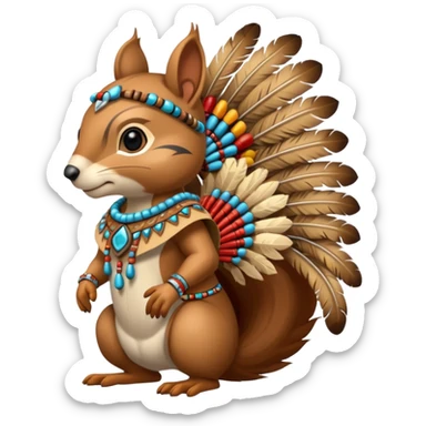 Full Robotic squirrel wearing native American regalia with feathers and beads sticker