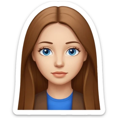 a woman, 30 years old, light skin with medium brown straight hair, long hair. blue eyes. No eyeglasses. hair in middle part. sticker