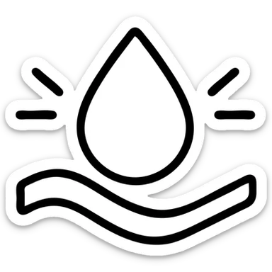 outlined icon of a water droplet sliding on glossy black paint, clean lines, subtle repellent effect with water lines moving away, modern and simple sticker