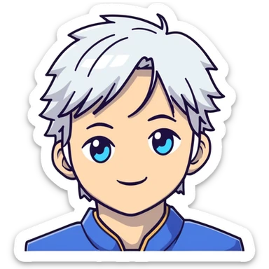 Satoru Gojo anime character with white hair and blue eyes sticker