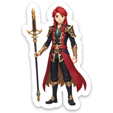 Diluc from Genshin Impact (full body) (tall adult male) (long hair) sticker