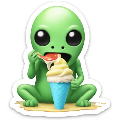 alien eating icecream while it melts sticker