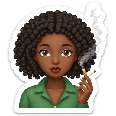Black girl with eyelashes and curly hair smoking weed  sticker