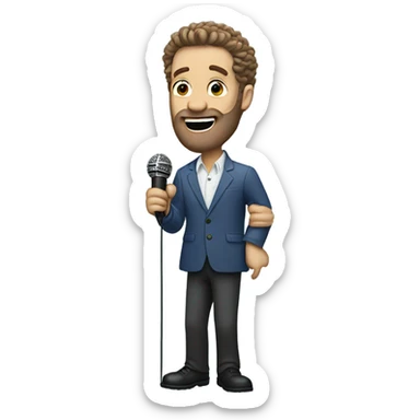 White man with hairy arms talking into a microphone sticker