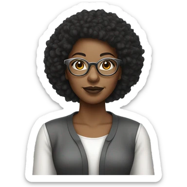 African American woman with short black afro and wire rimmed glasses and silver earring sticker