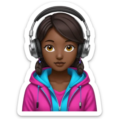 Korean Techno Dj girl wearing headphones, vibrant colors sticker