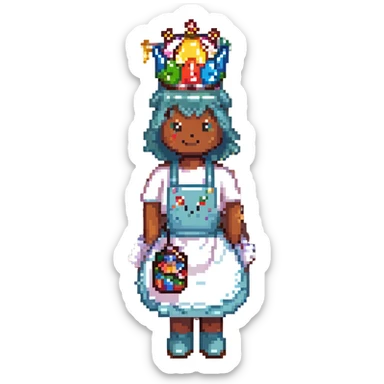 A playful baker in a pastel-pink candy lab. Walls of bubblegum bricks, frosting-covered counters, and a cupcake-shaped oven. The baker wears a gummy bear-studded apron, marshmallow gloves, and a rock candy crown. UI elements look like melting lollipops, candy cane sliders, and syrupy transitions. sticker