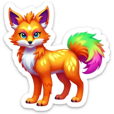 Vibrant multicolored neon-colored Falvie-Fionbri-creature-sparkle-hybrid-fursona, full body, fur pattern-markings sticker