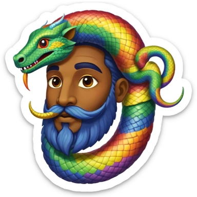 Oxumarê, African deity as rainbow serpent with human face, having a small goatee beard and a beauty mark on the left side below the lip sticker