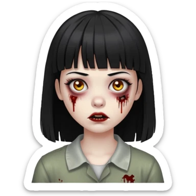 Faça uma menina de cabelo liso preto com franja zumbi sticker