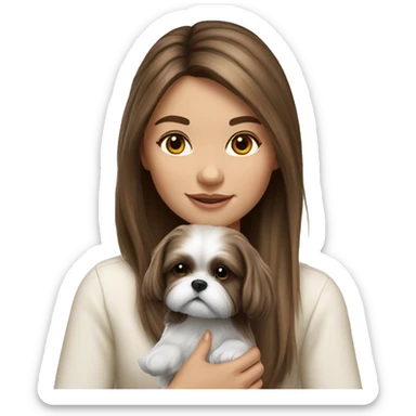Realistic Brunette long hair light skin girl with shi tzu puppy sticker
