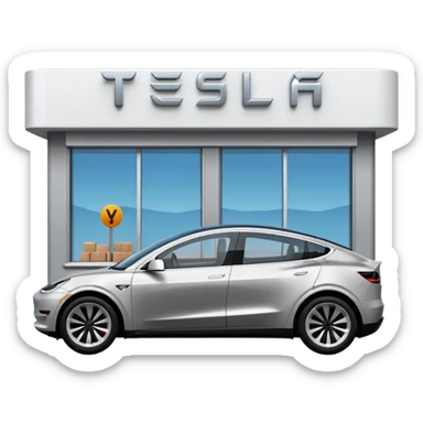 A Tesla Model Y parallel parking in front of a store, from above sticker