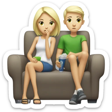 asian girl blonde blue eyed boy and blonde green eyed girl watching tv and smoking sticker